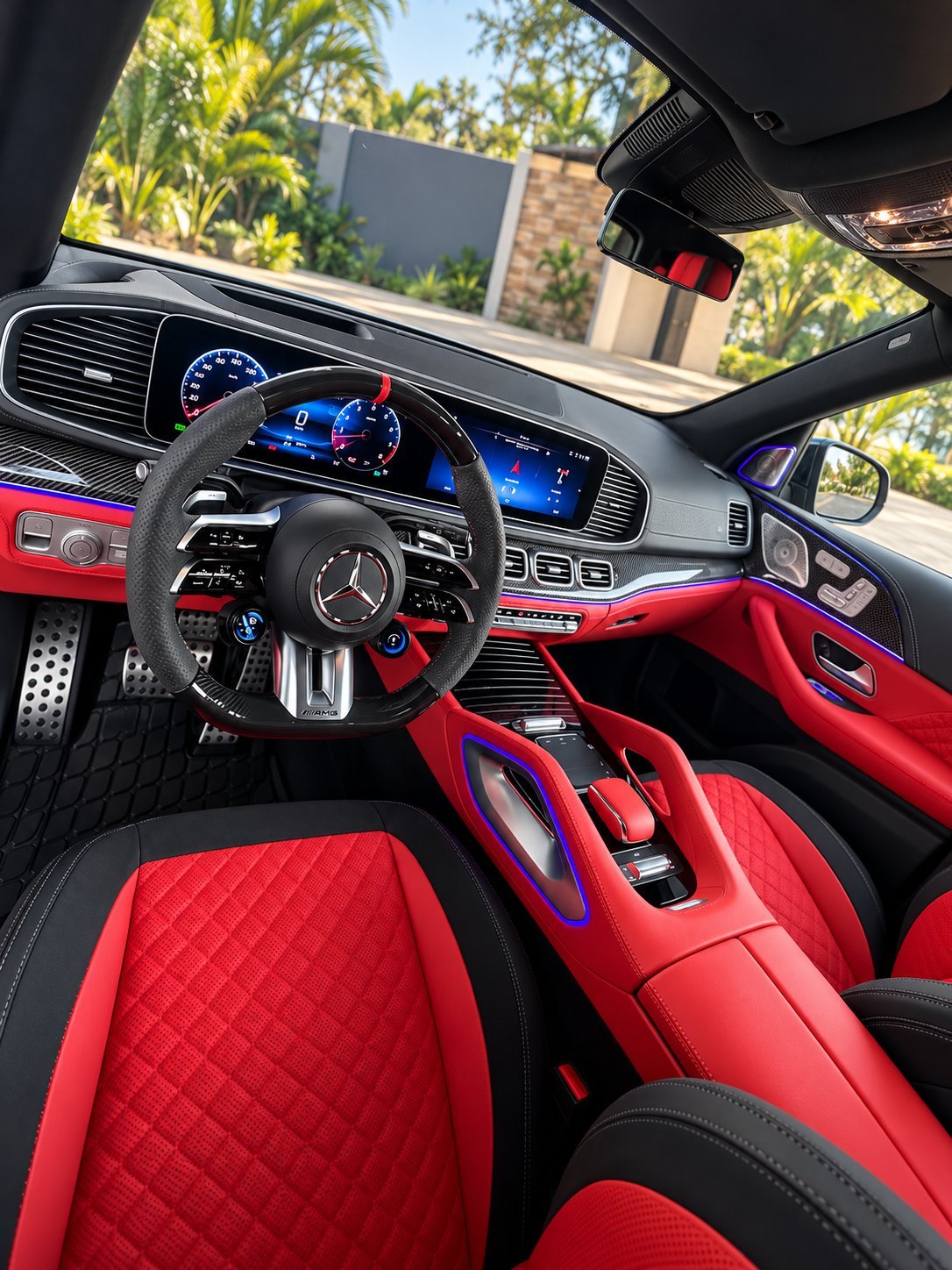 Mercedes-AMG GLE custom red Alcantara and black leather interior with ambient lighting
